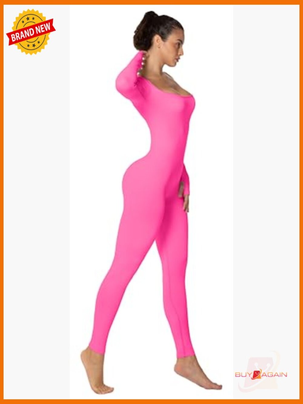 Long Sleeve Square Neck Bodysuit Jumpsuit Scrunch Leggings - Picture 5 of 7